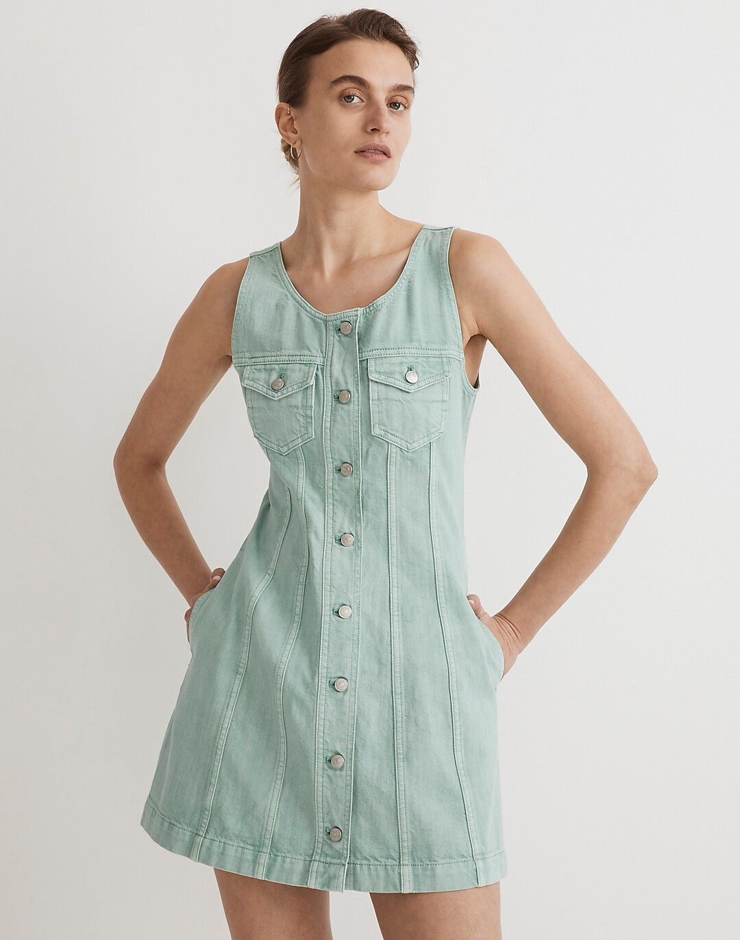 Denim Sleeveless Seamed Mini Dress | Madewell