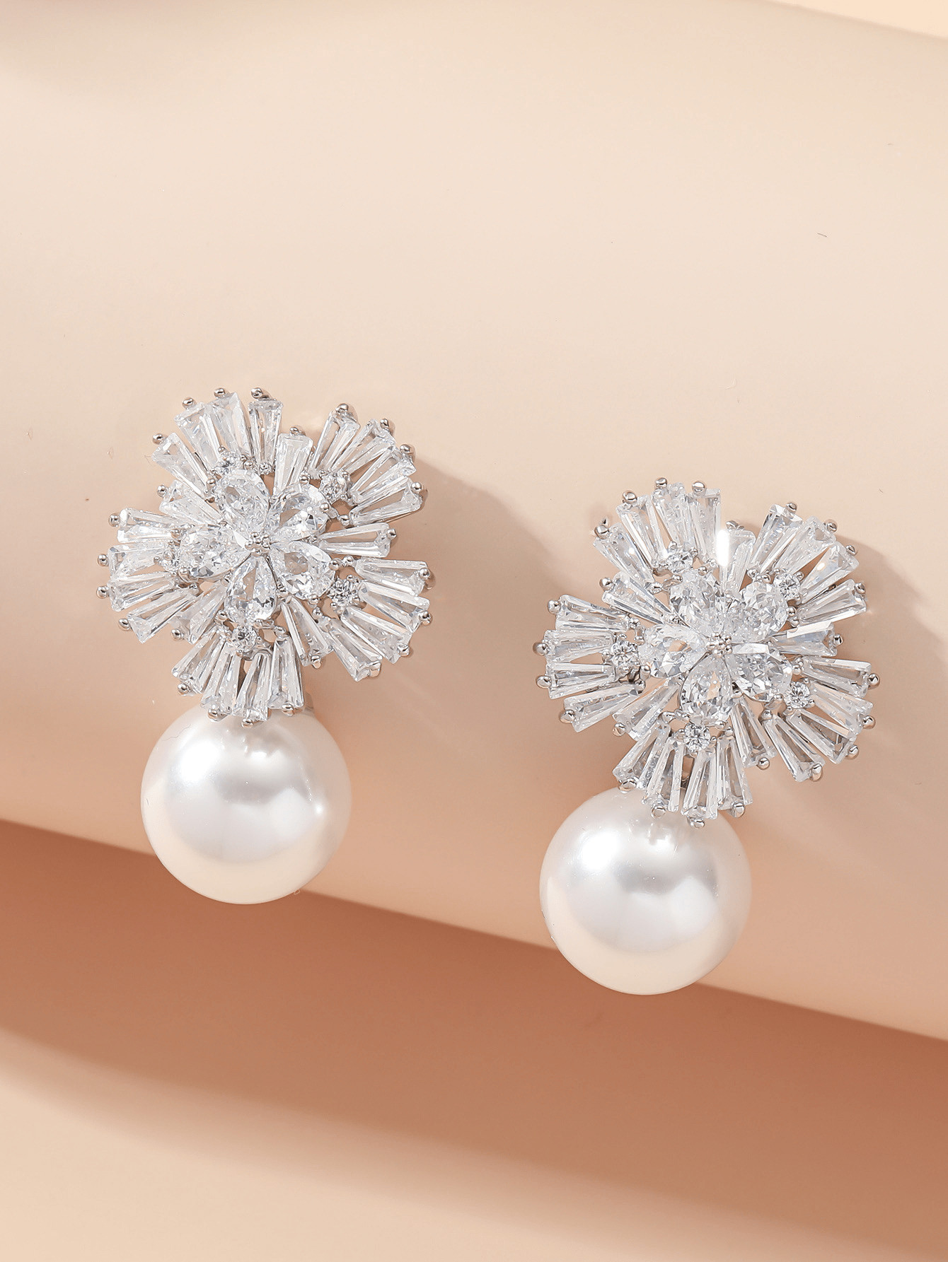 1pair Elegant Cubic Zirconia Faux Pearl Decor Drop Earrings For Women For Party | SHEIN