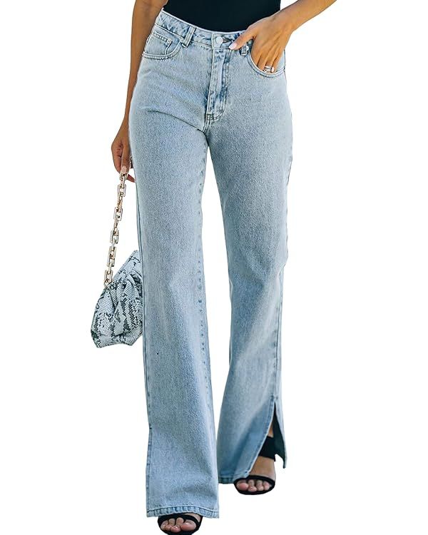 Sidefeel Women Distressed High Waist Wide Leg Jeans Denim Pants | Amazon (US)