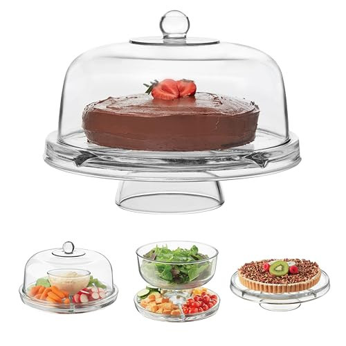 Libbey Selene 6-in-1 Domed Cake Stand, Unique Space Saving Glass Cake Stand with Dome, Multi-Purpose Dip Bowl To Serve Snacks and More | Amazon (US)