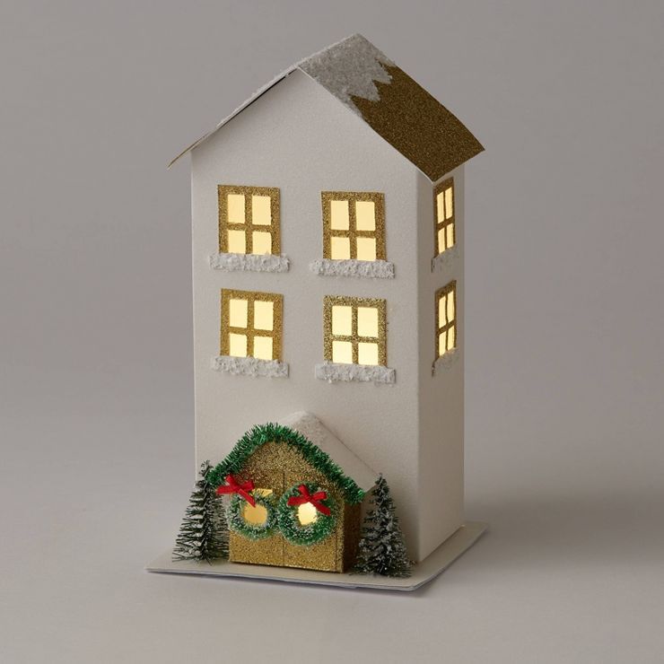9" Battery Operated Decorative Paper House White/Gold - Wondershop™ | Target