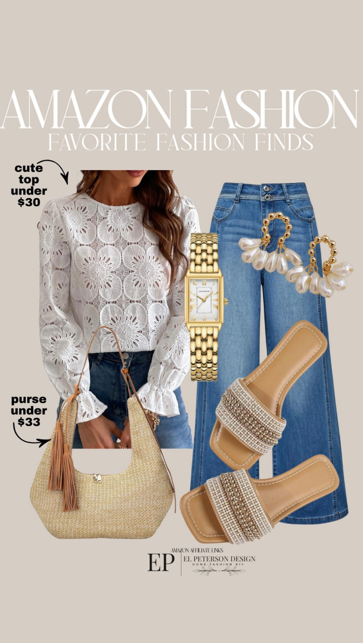 Amazon Fashion
Top
Jeans
Earrings
Sandals
Purse
Watch 