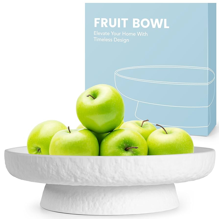 Granite Inspired Matte White Fruit Bowl | Wide, Shallow Textured Pedestal Bowl | 11 Inch Unique C... | Amazon (US)