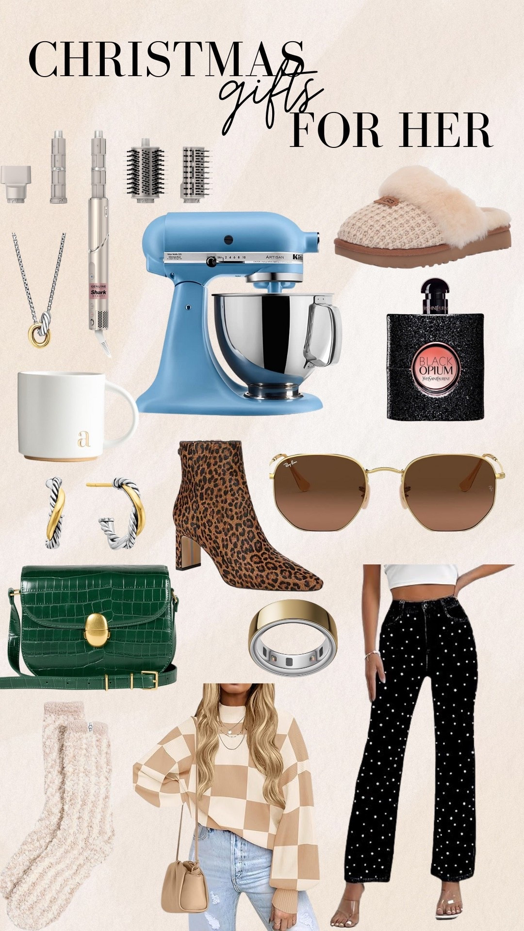 Looking for the perfect gift for the women in your life? I rounded up the season’s best cozy, chic, and trending finds — from home favorites to everyday luxe pieces she’ll actually use and love. 💕

🫶 Top Picks:
• Viral hair tools she’ll obsess over
• Cozy slippers + fuzzy socks for winter nights
• Designer-inspired jewelry + everyday gold staples
• The trending checkered sweater + pearl-embellished pants
• Leopard booties for the fashion girlies
• The iconic KitchenAid mixer (always a win!)
• Ray-Ban sunnies + timeless handbags
• Best-selling Black Opium perfume

Perfect for: moms, sisters, girlfriends, wives, teachers, coworkers — or your own wish list. 🎁✨

💬 Tell me which one you’d pick!
🛍 Shop everything below ⬇️

#LTKHoliday #LTKGiftGuide #GiftsForHer #ChristmasGiftGuide #HolidayStyle #CozyGifts #StockingStuffers #GiftIdeasForHer #LTKSeasonal #FashionFinds #GiftGuide2025 #HolidayGlam #ForHer #LTKWinter


#LTKSeasonal #LTKHoliday #LTKGiftGuide