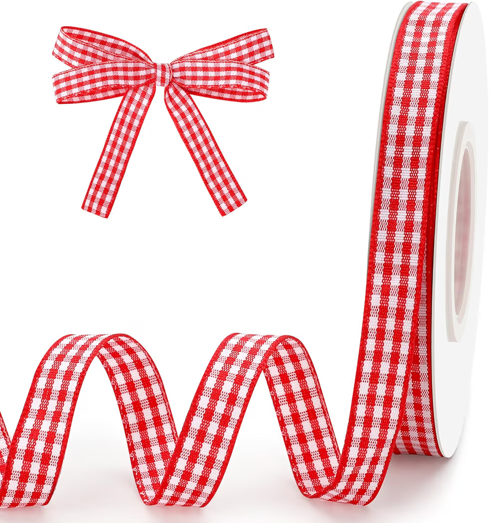 Red Gingham Ribbon 3/8 Inch 25 Yards Red and White Checkered Ribbon for Gift Wrapping Buffalo Pla... | Amazon (US)