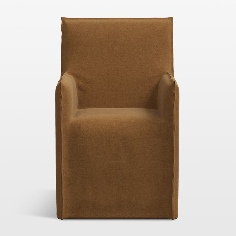Addison Amber Brown Slipcovered Dining Arm Chair | Crate & Barrel | Crate & Barrel