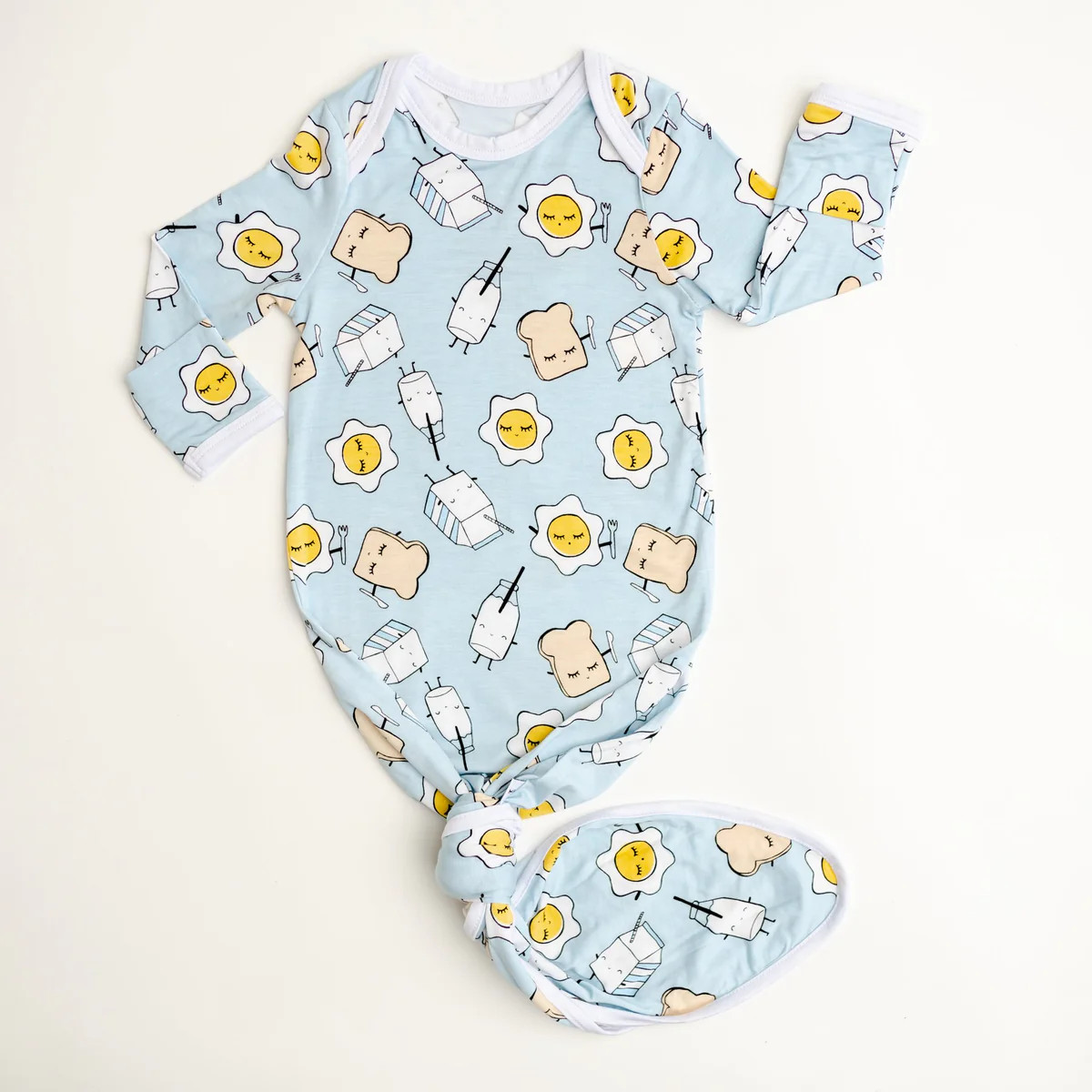 Blue Breakfast Buddies Bamboo Viscose Infant Knotted Gown | Little Sleepies