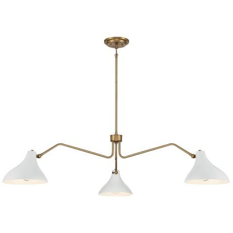 Meridian 48" Wide Natural Brass and White 3-Light Pendant - #406F9 | Lamps Plus | Lamps Plus