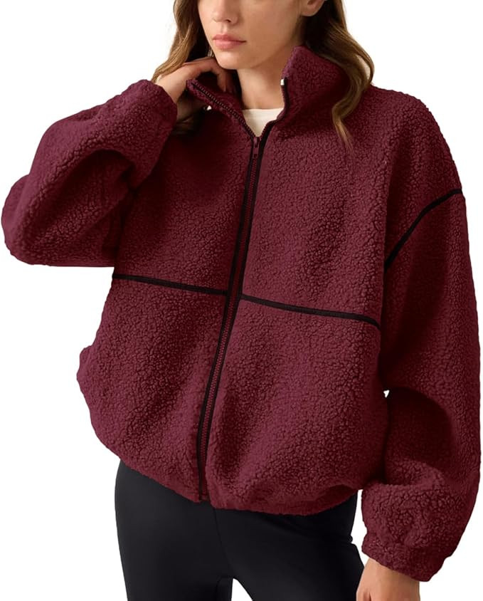 LASLULU Womens Fuzzy Sherpa Fleece Jacket Zip Up Oversized Sweatshirts Long Sleeve Winter Clothes... | Amazon (US)