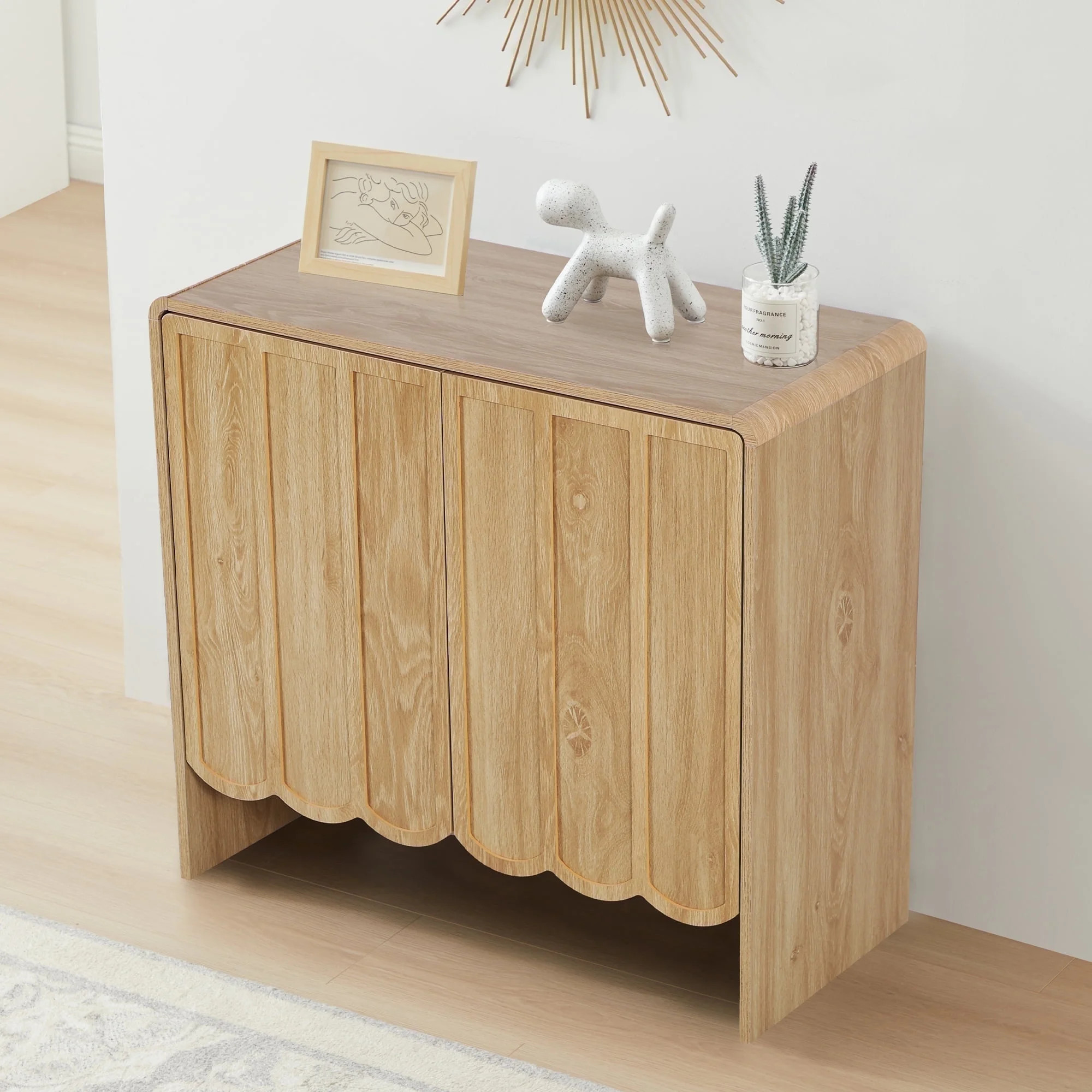 Wirrytor Wood Buffet Sideboard with 2 Wave Doors, Short Storage Cabinet with Adjustable Shelves f... | Walmart (CA)