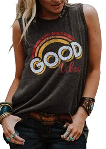 Good Vibes Rainbow Tank Top Women's Vintage Sleeveless Casual Graphic Tee T-Shirt | Amazon (US)
