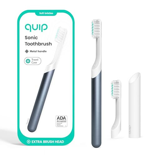 Quip Metal Sonic Electric Toothbrush for Adults - Time Travel & Soft Bristles with Travel Case & Replacement Brush Head - 3 Month Battery Life - Twilight Faded Blue | Amazon (US)