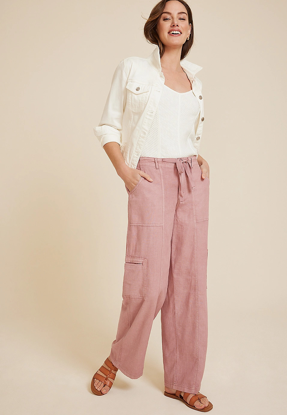Soft Linen High Rise Cargo Wide Leg Pant | Maurices
