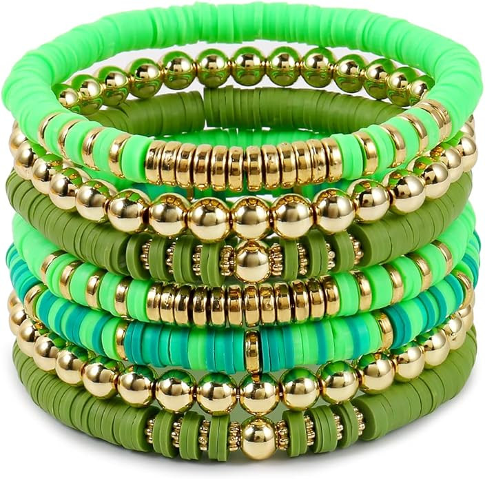 Elegance 11 designs Heishi Beaded Bracelets For Women Polymer Clay Colorful Surfer Stackable Bead... | Amazon (US)