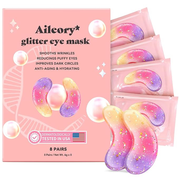 Under Eye Patches (8 Pairs) - Tri-color Glitter Eye Gel Pads for Dark Circles, Puffy Eyes, Under ... | Amazon (US)