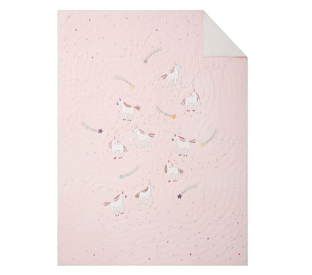 Rainbow Unicorn Quilt, Full/Queen, Pink | Pottery Barn Kids