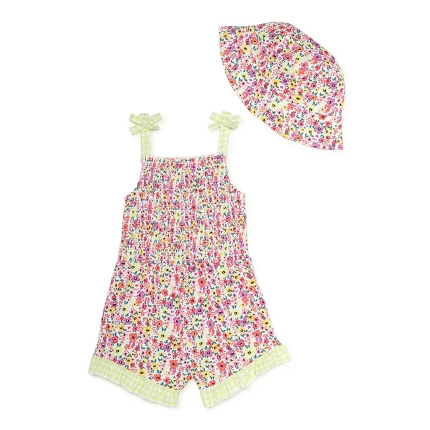 Wonder Nation Baby and Toddler Girls’ Romper with Bucket Hat, 2-Piece Set, Sizes 12M-5T - Walma... | Walmart (US)