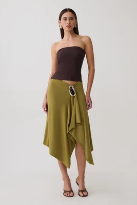 Sault Hankie Midi Skirt with Hardware / Martini Olive | MESHKI | S | MESHKI US