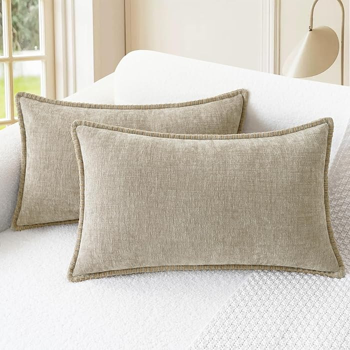 CaliTime Throw Pillow Covers Decorative 12 X 20 Inches Pack of 2 Cotton Thread Stitching Edges So... | Amazon (US)