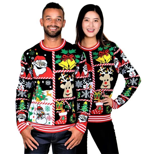 SoCal Look Women's Ugly Christmas Sweaters Santa Clause Snowman X-Large Black - Walmart.com | Walmart (US)