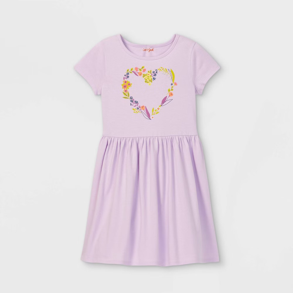 Girls' Printed Knit Short Sleeve Dress - Cat & Jack Light Purple S | Target
