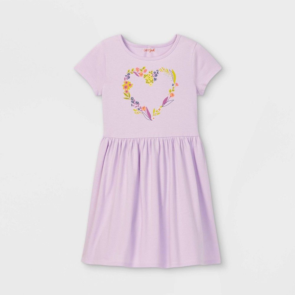 Girls' Printed Knit Short Sleeve Dress - Cat & Jack Light Purple S | Target