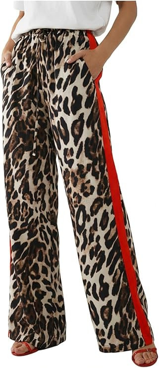 SHENHE Women's Cheetah Print Wide Leg Baggy Pants Y2k Side Loose Streetwear Trousers | Amazon (US)