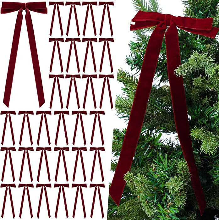 Giegxin 30 Pcs 11 x 5.5 Inches Velvet Bows for Christmas Tree Wreath Garland Ornaments Large Xmas... | Amazon (US)