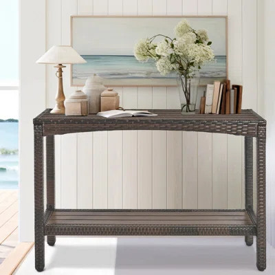 Outdoor Console Table Patio Buffet Bar Storage Organizer 45" Long Wicker Sofa Serving Sideboard Table 2-Shelf Outdoor Bar Table Tall Rectangle Narrow | Wayfair North America
