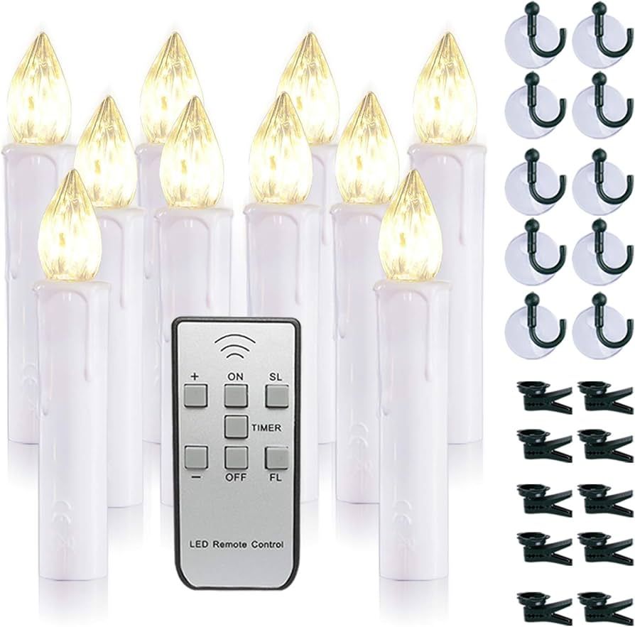 Raycare 10 PCS Battery Operated Taper Candle Lights with Remote, Led Window Candles with 8H Timer, W | Amazon (US)