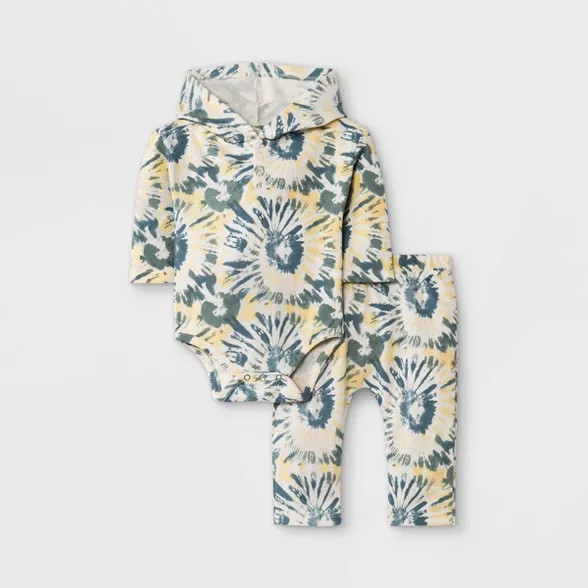 Grayson Mini Baby Boys' 2pc Tie-Dye Long Sleeve Henley Top & Bottom Set - Blue | Target