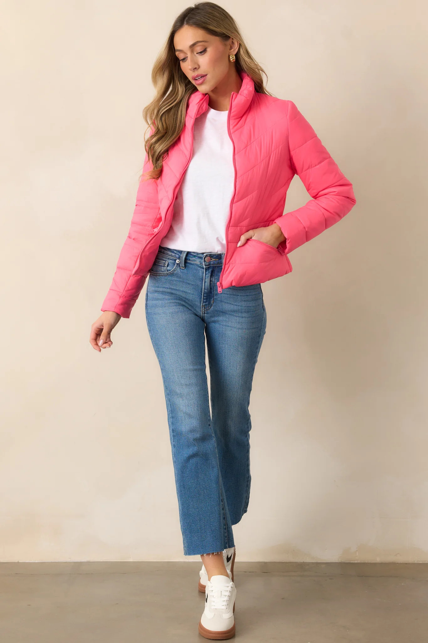I Mean It Bright Pink Puffer Jacket | Red Dress