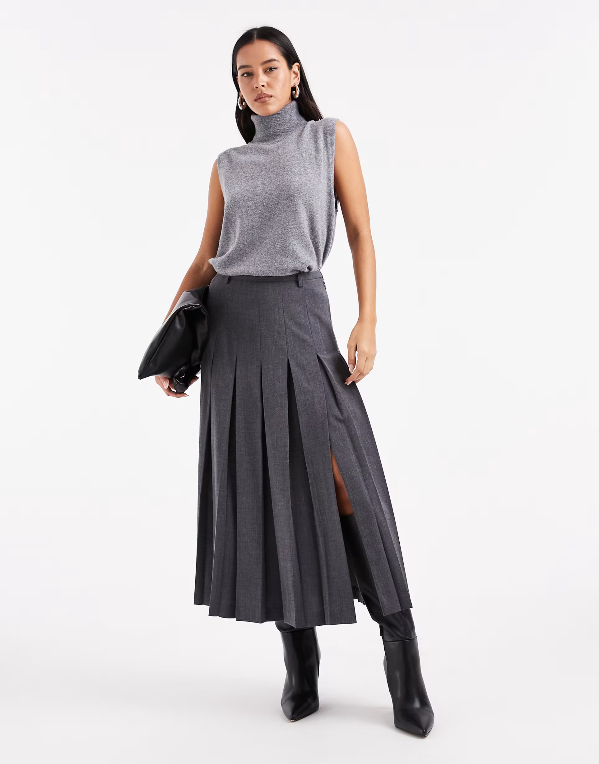 ASOS DESIGN tailored pleated midi skirt in charcoal | ASOS | ASOS (Global)