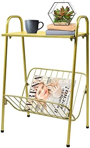 Jbikao Gold End Table, Small Side Table Bedroom Metal Nightstand with Magazine Rack, Modern Recta... | Amazon (US)