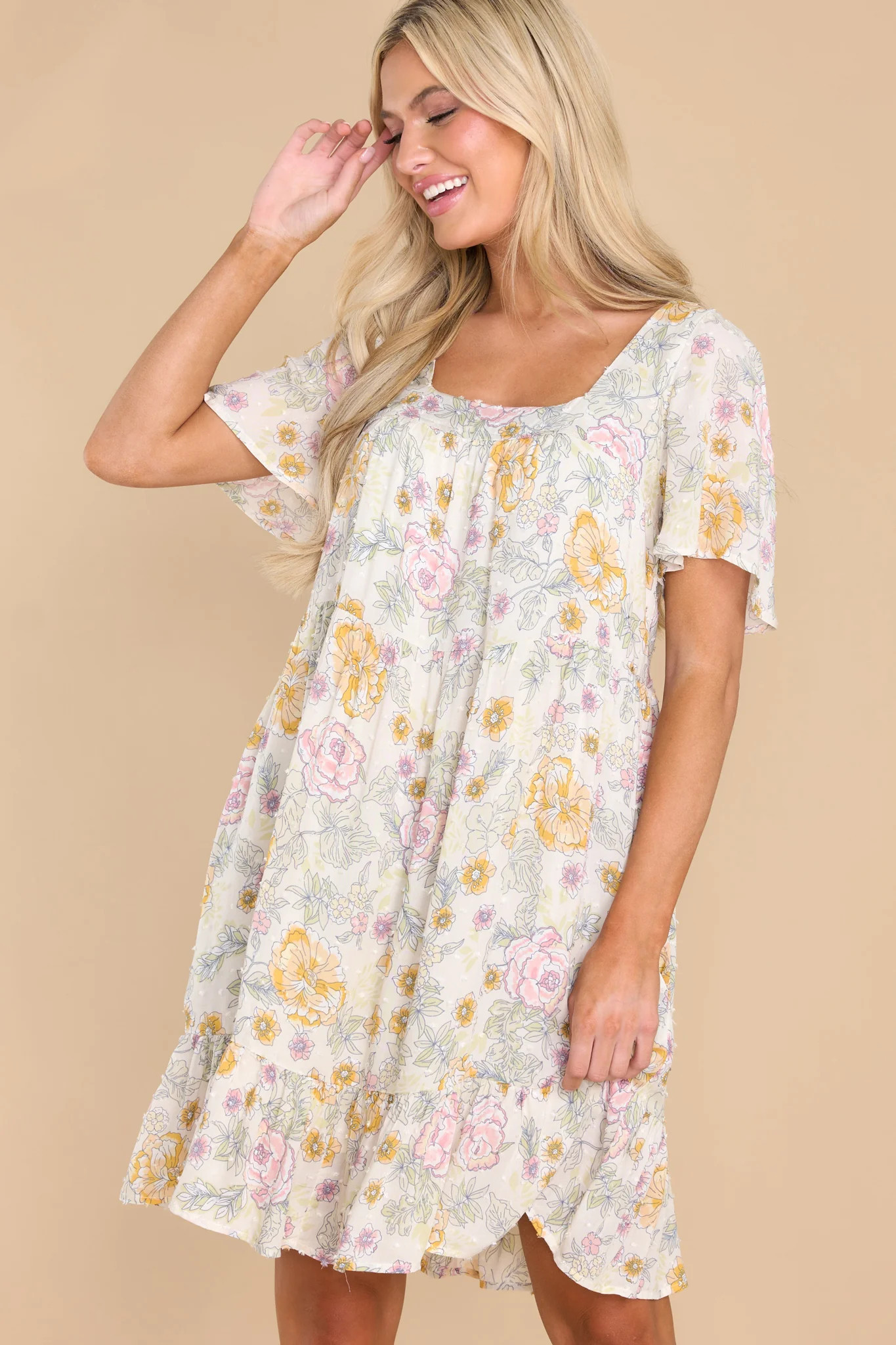 The Rumors Are True Ivory Floral Print Dress | Red Dress 
