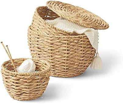 Artera Wicker Storage Basket - Set of 3 Natural Woven Blanket Basket, Decorative Side Table | Amazon (US)