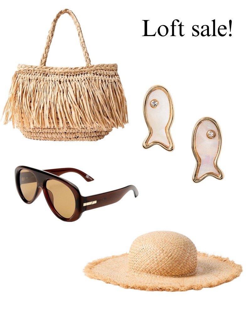 Loft sale! Fringe tote, aviator, sunglasses, beach, hat, fish, earrings, coastal, vacation, resort.

#LTKSaleAlert #LTKTravel #LTKSwim