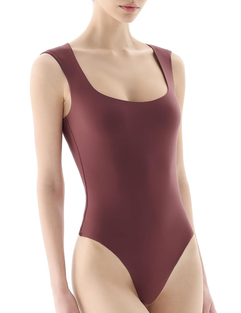 PUMIEY Women's Square Neck Cap Sleeve Bodysuit Sexy Slimming Tank Top Smoke Cloud Collection | Amazon (US)