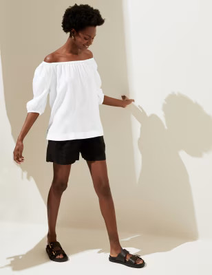 Pure Linen Puff Sleeve Blouse | M&S Collection | M&S | Marks & Spencer (UK)