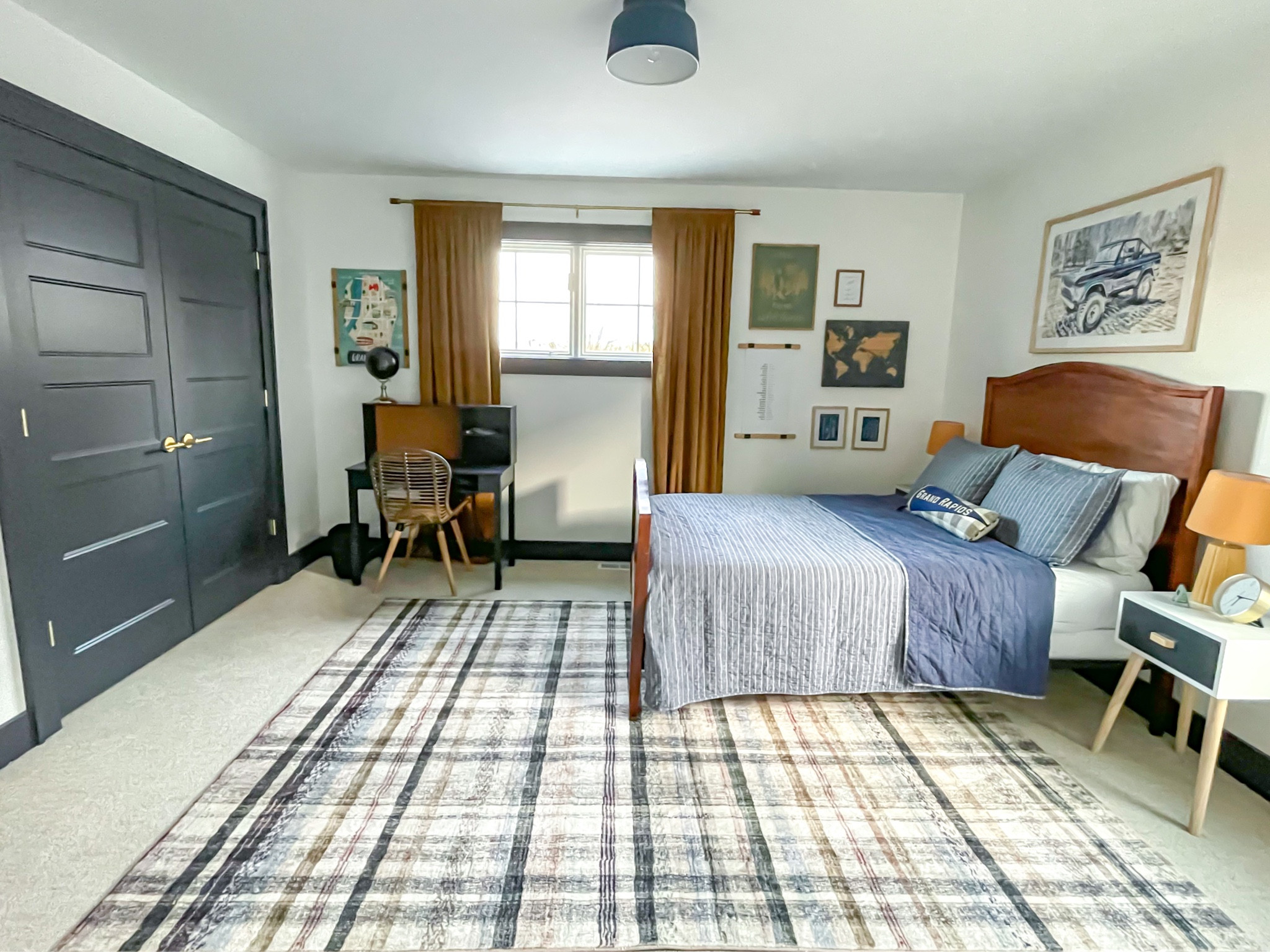 Boy bedroom, plaid rug, curtains, curtain rod, lamp, nightstand 

#LTKhome
