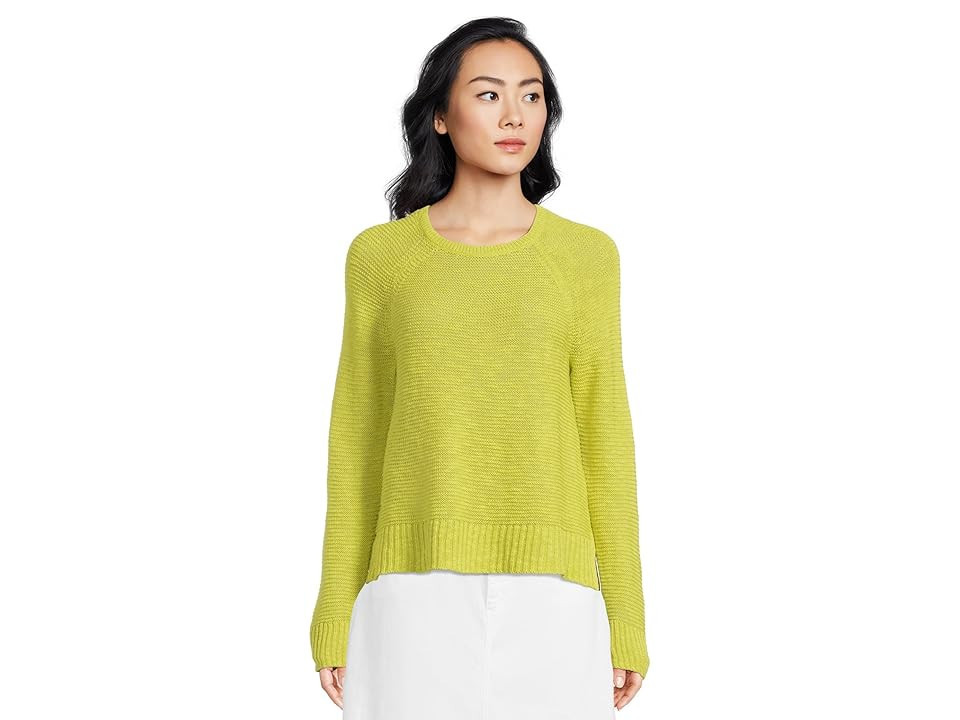 Eileen Fisher Crew Neck Raglan Sleeve Sweater Women's Sweatshirt Chartreuse : MD, Cotton/Linen | Zappos