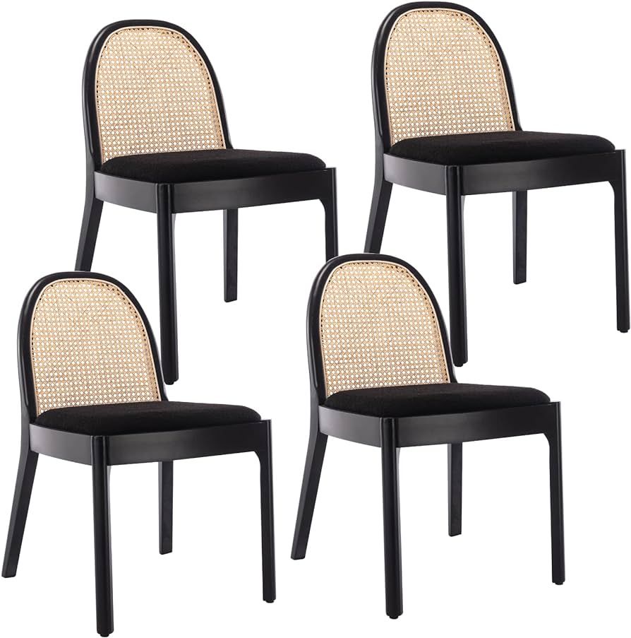 LukeAlon Modern Sherpa Dining Chairs Set of 4, Natural Woven Rattan Cane Back Side Chairs with So... | Amazon (US)