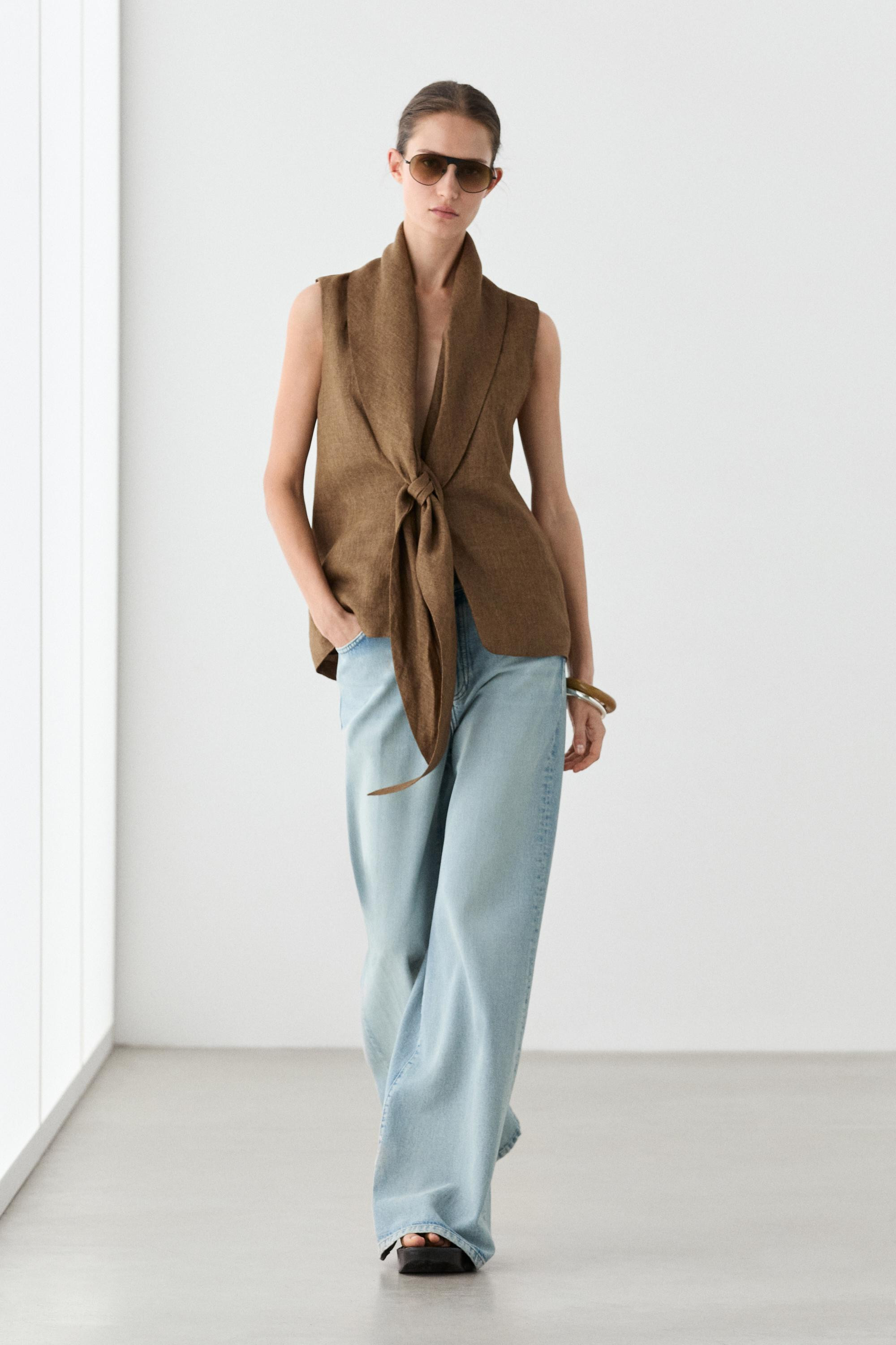 100% linen vest with tie detail | Massimo Dutti US