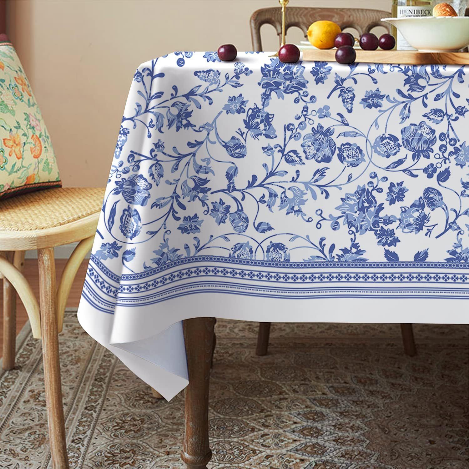 Rectangle Tablecloth - 60 x 84 Inch Blue Floral Rustic Tablecloth Classic French Village Printed ... | Amazon (US)