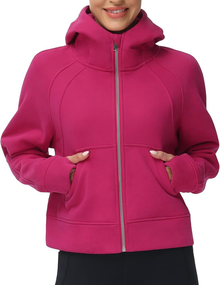 THE GYM PEOPLE Women's Full-Zip Up Hoodies Jacket Fleece Workout Crop Tops Sweatshirts with Pocke... | Amazon (US)