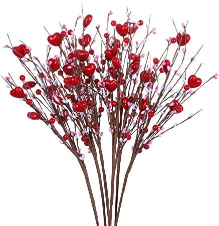 Valentine’s Day Gifts,6 Pcs Artificial Berry Flower Stems Red Heart Shaped Berry Picks for Vale... | Amazon (US)