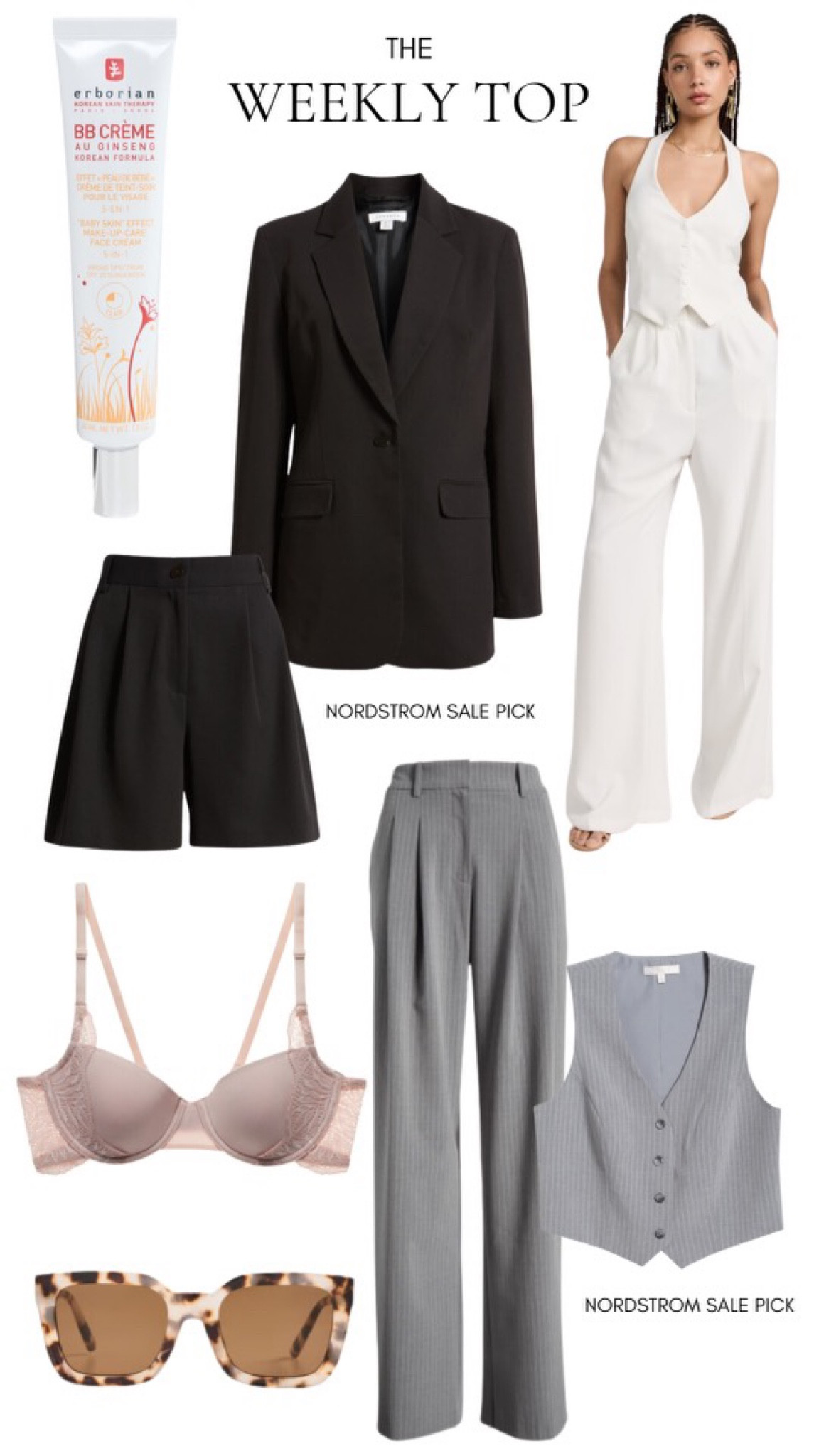 My favorites from the week include the pieces I ordered from the Nordstrom sale, a recent favorite bra and a skincare/makeup discovery that I recently made. Game changer in evening out the complexion and eliminating redness. I also got this white jumpsuit and it's so chic! 