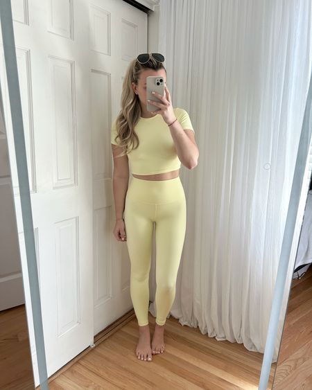 Pilates workout set 💛🍋⚡️🌤️ wearing size XS in the leggings & Medium in the top 

#LTKfindsunder100 #LTKActive #LTKfitness