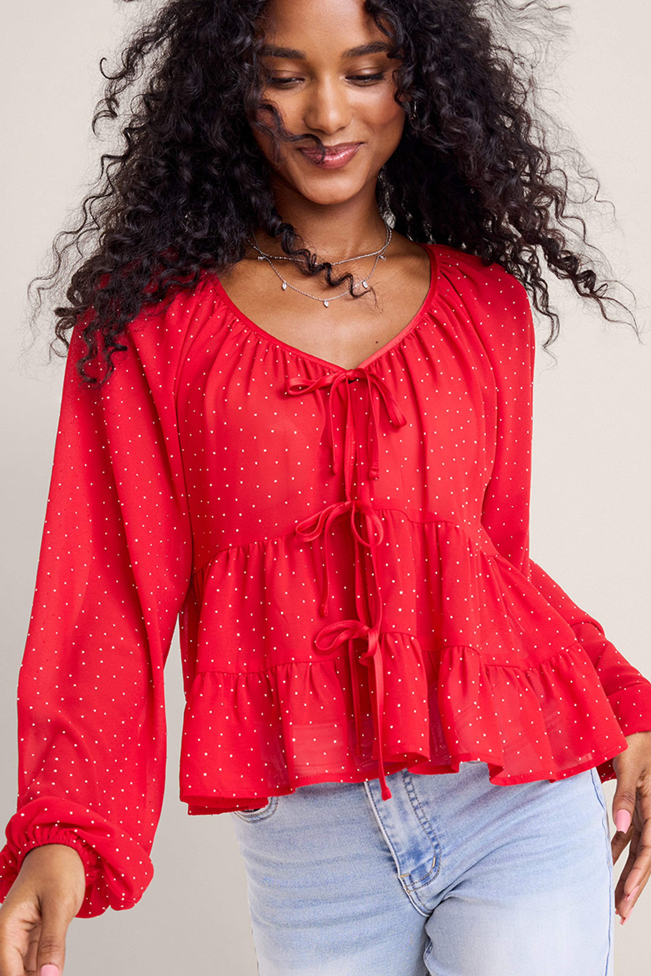 Laurie Tie Front Tiered Blouse | Francesca's