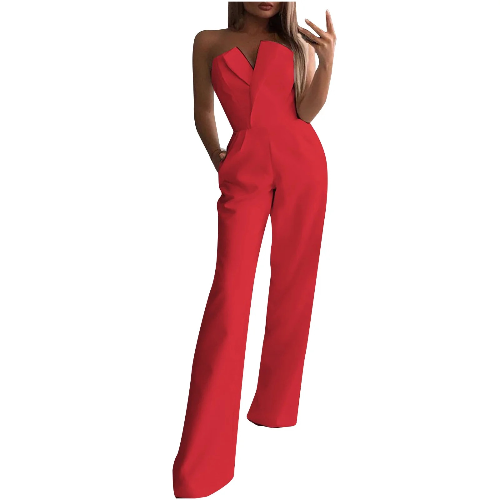 Sentuca Women Summer Casual Sexy Sleeveless Solid Wide Leg Pants Jumpsuits | Walmart (US)